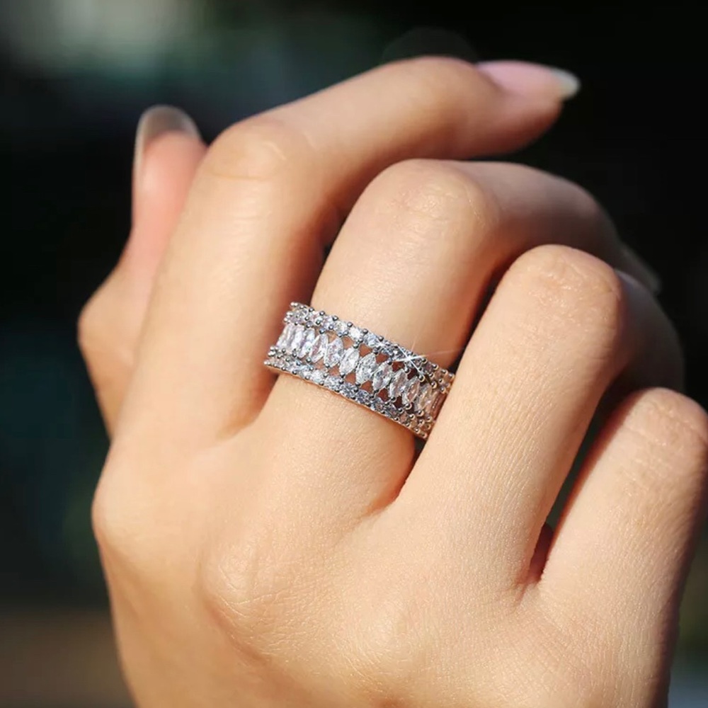 Hollow Intricate Wide Band silver ring